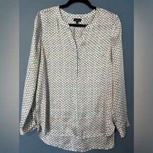 Talbots blouse, blue and silver crescent design. Loose-fitting. Sz Medium